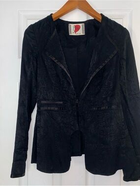 Free People Black Subtle Jacquard Single-Button Blazer